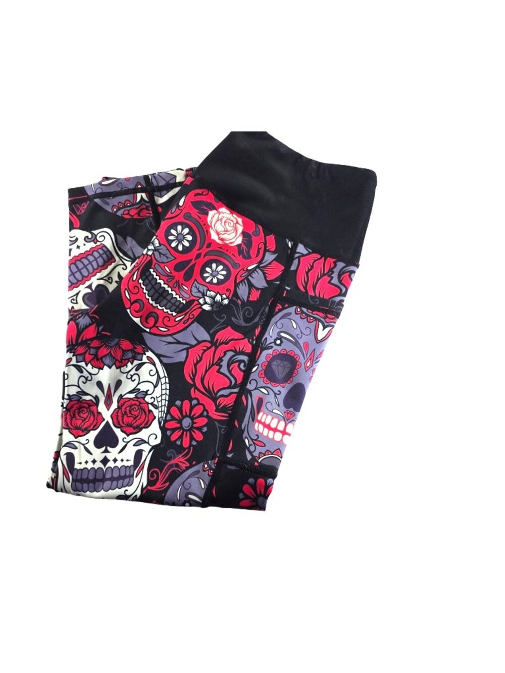 CVG Capris Medium Sugar Skull floral roses Pockets Black Red White fitness yoga